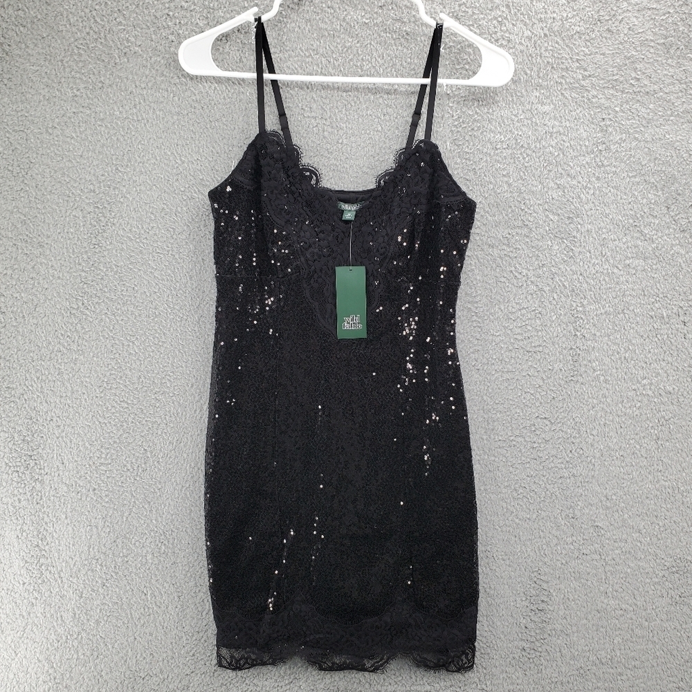 Wild Fable Lace Trim Sequin Slip Mini Dress NWT Womens Size XS Black